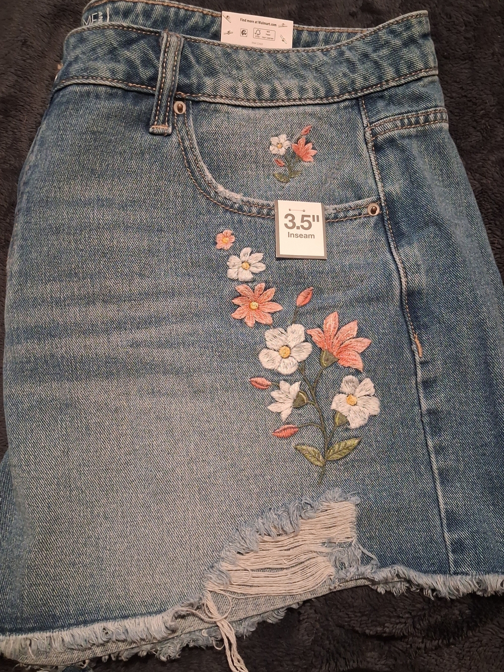 Time and Tru Light Blue Denim Shorts with Floral Embroidery